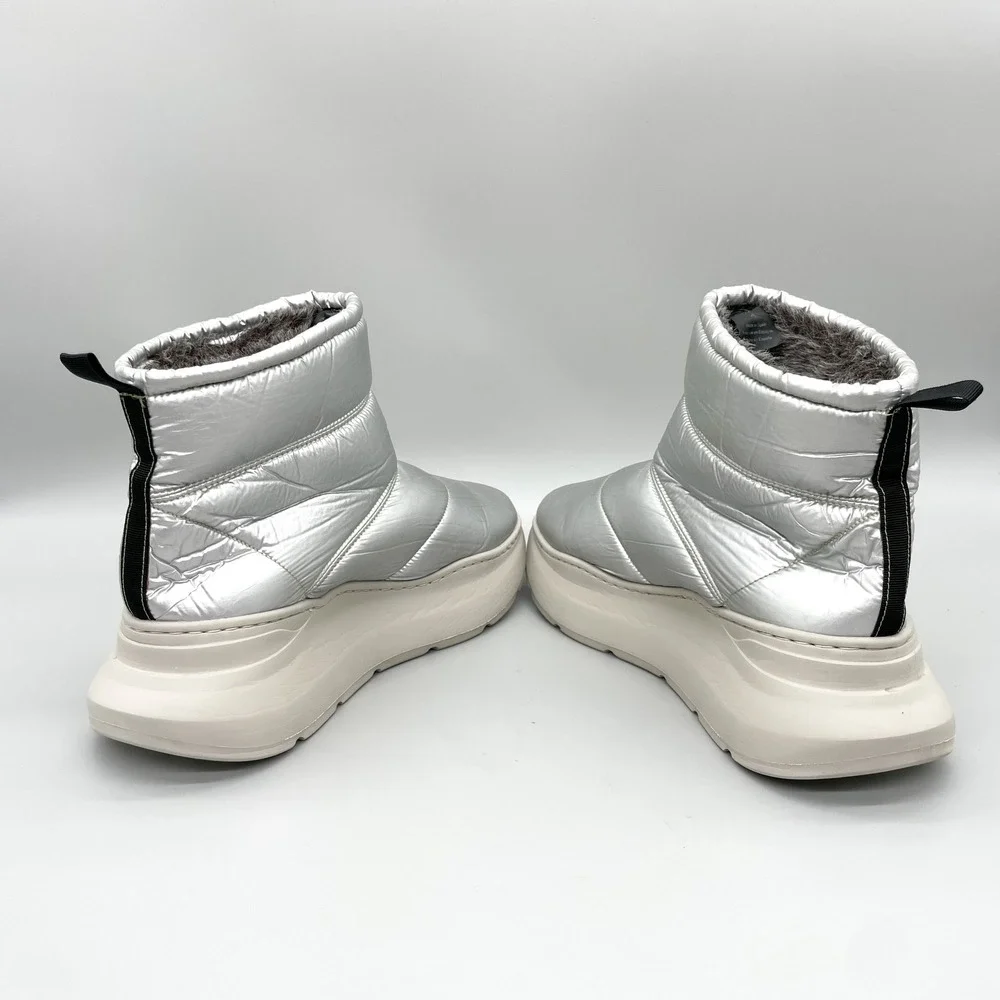 Free People Womens 40 Snow To Surf Quilted Puffer Boot Silver Platform Space Age